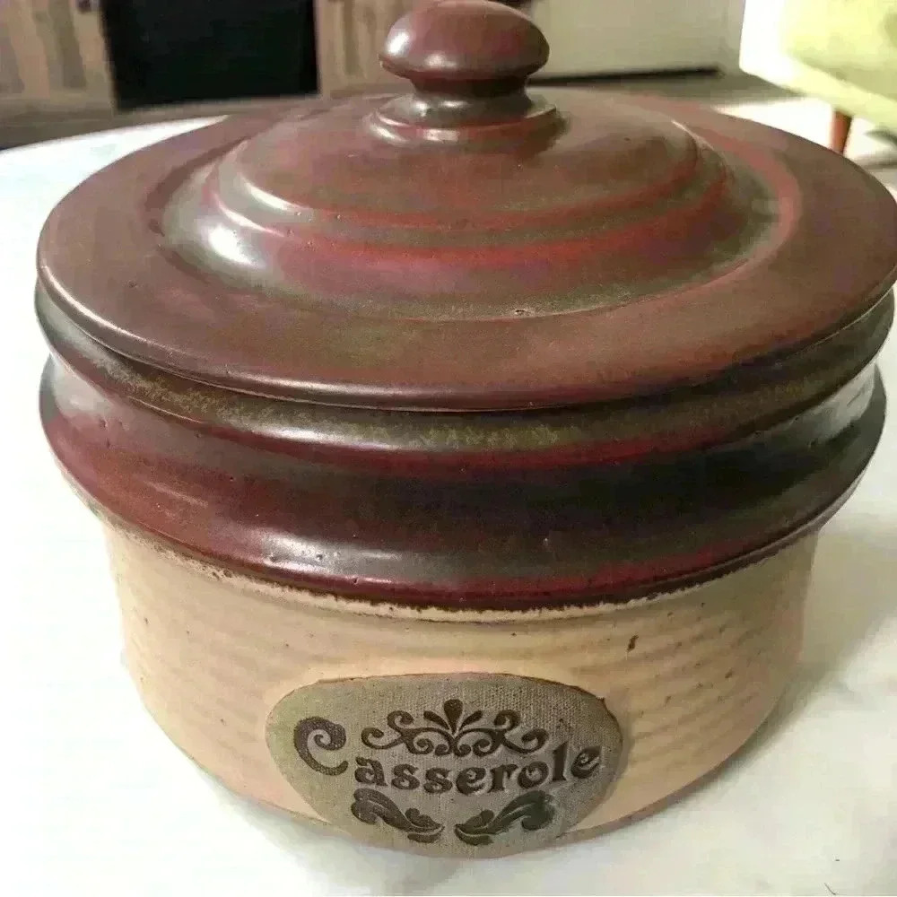 Vintage J.B.K. Canada pottery casserole dish with lid